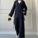 Women’s Clothing Autumn New Women's Clothing Solid Color Lace Cardigan Top Versatile Trousers Two Piece Set_ecoleips.com