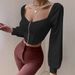 Women's Clothing Retro Girls Zipper Exposed Collarbone Puff Long Sleeve Shirt Women's Fashionable Short Top Crop Top_ecoleips.com