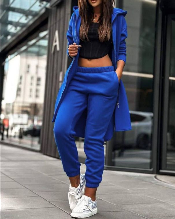 Women's Clothing new fashion casual hooded fleece sweatshirt jacket two piece set for women_ecoleips.com