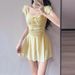 Women's One Piece Swimsuit Solid Color Sweet Dress Style Conservative Slimming Flattering Hides Belly Fat Suitable For Students Hot Spring_ecoleips.com