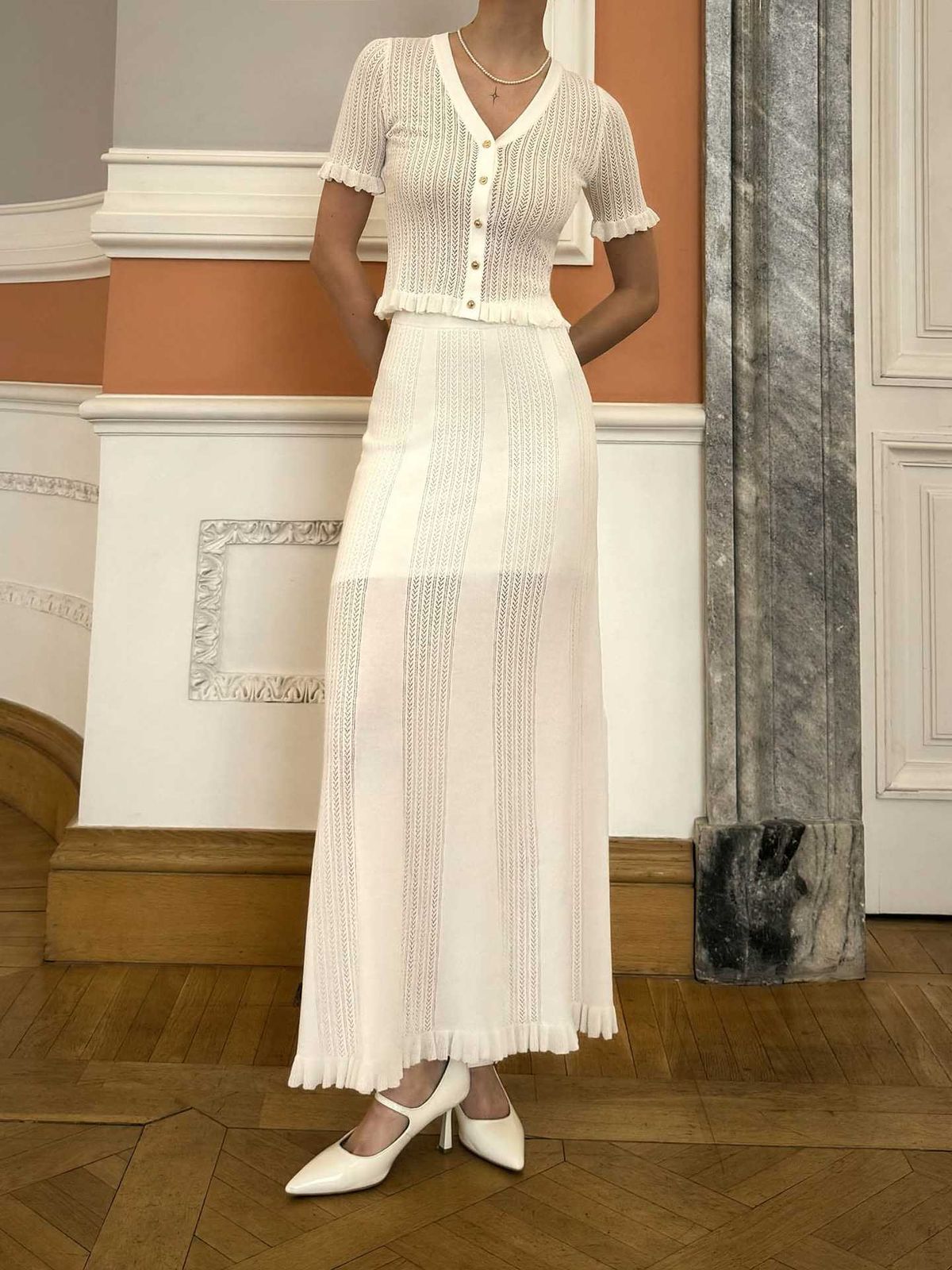 Summer New Knitted Dress Two-Piece Set Sexy Hollow Out Top High Waist Skirt Beach Vacation Outfit For Women_ecoleips.com