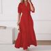 2025 Elegant Button Lace-up Party Dress Women Fashion Lapel Collar Pleated Shirt Dress Casual Long Sleeve Solid Loose Long Dress_ecoleips.com