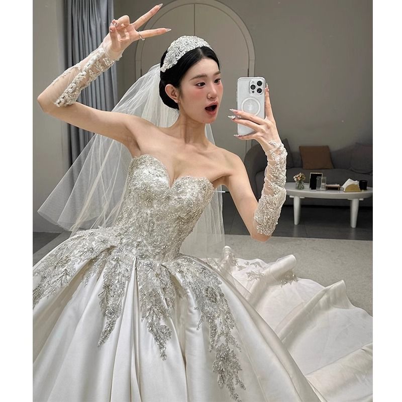Women's Clothing New Style Handmade Flowers High Quality Texture Heavy Luxury Tube Top Long Tail Puffy Skirt_ecoleips.com