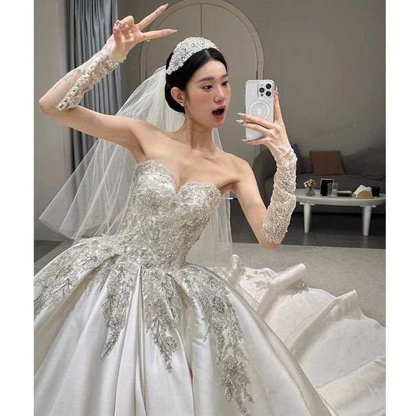 Women's Clothing New Style Handmade Flowers High Quality Texture Heavy Luxury Tube Top Long Tail Puffy Skirt_ecoleips.com