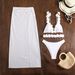 2025 New European And American Solid Color Lace Sexy Three Piece Mesh Long Skirt Bikini_ecoleips.com