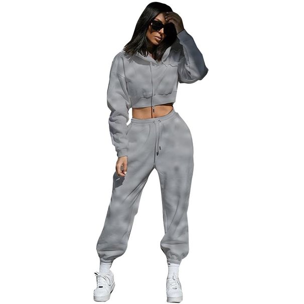 Fleece Lined Hoodie Jacket And Sports Pants Two Piece Set Women's Casual Comfortable Breathable Outfit For Running And Relaxing_ecoleips.com