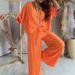 Women's Clothing V Neck Bat Sleeve Casual Loose Wide Leg Pants Suit_ecoleips.com