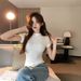 Pure Desire Wind Semi-turtleneck Short-sleeved T-shirt Women's 2025 Summer Slim-fitting And Thin Bottoming Shirt With Top Inside_ecoleips.com