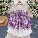 Women's Clothing Holiday Style Lantern Sleeve Flower Fairy Linen Ruffled Skirt_ecoleips.com