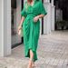 Women's Clothing High Waist Shirt Dress Lapel Medium Length Short Sleeved Single Breasted Fashion Dress_ecoleips.com