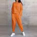 Aria Basics 2024 New European American Cross-Border Trade Women's Solid Color Round Neck Sleeve Suit With Pockets And Long Pants_ecoleips.com