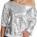 New Style Deep V Neck One Shoulder Short Sleeve Loose Casual Sequined Shirt Dress Women's Summer Clothing_ecoleips.com