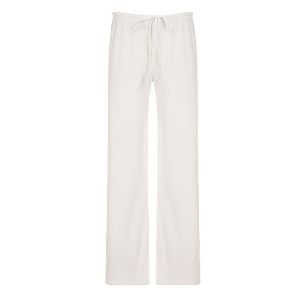 Autumn Foreign Trade Women's Basic Solid Color Ribbed Low Waist Tie Casual Draped Loose Lazy Style Hot Girl Long Pants_ecoleips.com