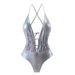 European American Style Drawstring Backless One Piece Swimsuit Sexy Laser Glossy Bikini Women's Cross Border 2025 New_ecoleips.com
