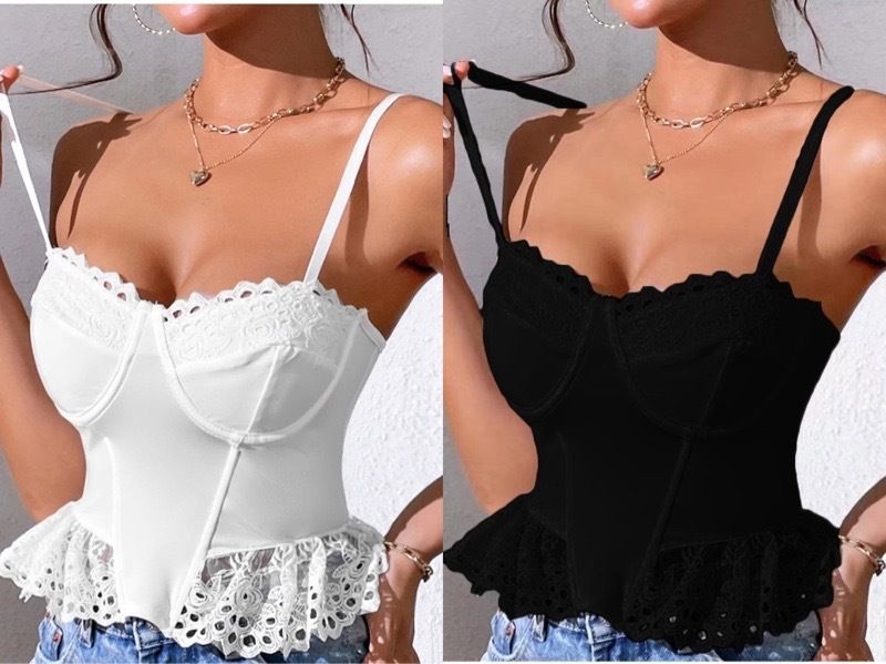 Sexy Hot Girl Women's Suspenders Splicing Lace Irregular Fishbone Vest Style_ecoleips.com