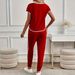 Women's Clothing Color Block Trim Casual Suit Simple Loose Fit Short Sleeved Set Spring Summer Autumn New_ecoleips.com