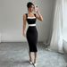 Voya Women's Mature Intellectual Style Long Skirt With Square Neckline And Suspender, Contrasting Color Dress, Sexy Temperament Skirt_ecoleips.com