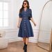 Women's Slim Fit Denim Dress Short Sleeve Spring/Autumn Summer New Style 218669 Cross Border Fashion Direct Sales_ecoleips.com