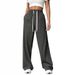 Women's Loose Fit Straight Leg Wide Leg Pants, High Waist Casual Joggers With Pockets, Soft Stretch Polyester Lounge Pants For Everyday Wear_ecoleips.com
