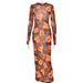 Women Elegant Figure‑Flattering Maxi Dress With Floral Print, Sheer Fabric, Long Sleeves & French‑Style High Slit Hem_ecoleips.com