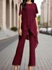 Women's Casual Off-Shoulder Top And Trousers Set Irregular Batwing Sleeve Elegant Two-Piece Commuter Outfit_ecoleips.com
