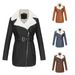 Women’s Faux Leather Jacket With Belt & Double Zipper – Plush Lined Winter Coat, Notch Lapel Long Sleeve (Casual & Commuter Style)_ecoleips.com