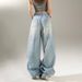 Blue Curved Wide-leg Jeans For Women, 2025 Autumn New Style, American Vintage, Loose High-waisted, Slimming Scythe Pants_ecoleips.com