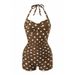Women's Conservative Slimming Tie-Up One Piece Swimsuit American Style Flat Angle Bikini Beach Swimwear_ecoleips.com