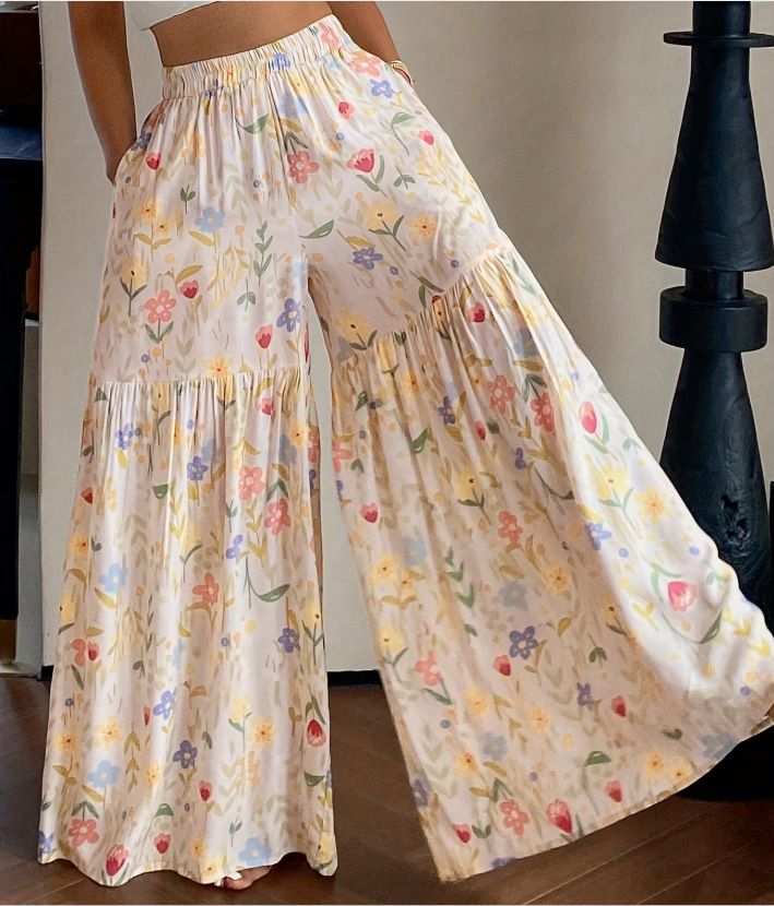 Women's Clothing Summer High-Waisted Women's Pants Floral Print Loose Fit Wide Leg Trousers Versatile Straight Leg Slimming Thin Flowy Bottoms_ecoleips.com