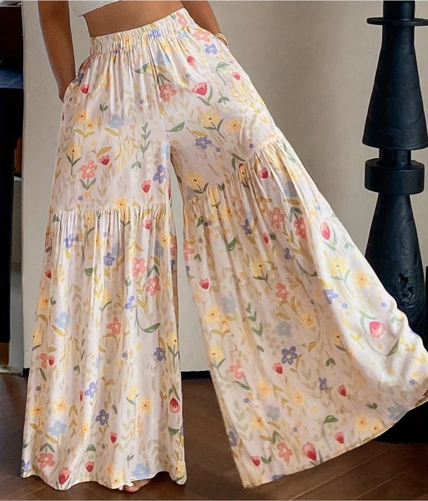 Women's Clothing Summer High-Waisted Women's Pants Floral Print Loose Fit Wide Leg Trousers Versatile Straight Leg Slimming Thin Flowy Bottoms_ecoleips.com