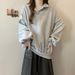 real Shot Polo Collar Long-sleeve Sweatshirt For Women, Spring And Autumn Thin Loose Plus-size Korean Style_ecoleips.com