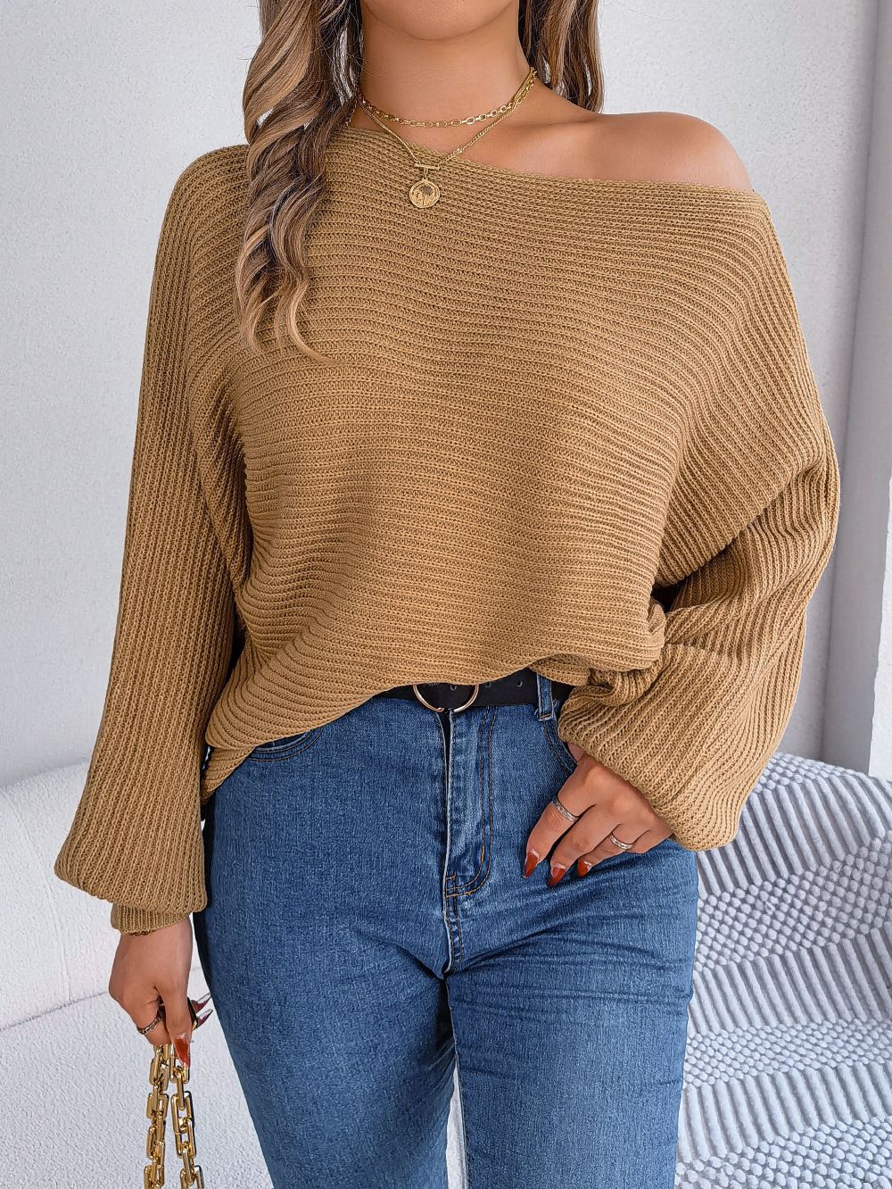 2023 Autumn And Winter Casual Loose Solid Color Batwing Sleeve Pullover Sweater Women's Clothing_ecoleips.com