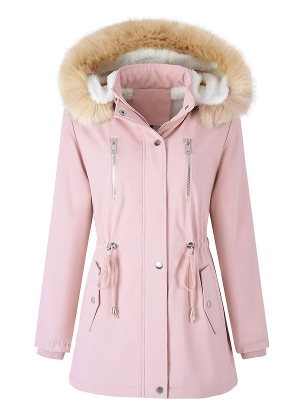 Women's Winter Parka Coat With Faux Fur Hood, Fleece Lined, Drawstring Waist, Warm Padded Jacket For Cold Weather_ecoleips.com