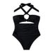 Solid Color One Piece Swimsuit With Suspender Straps Conservative Beach Hot Spring Bikini For Women Summer Winter Spring/Autumn Polyester_ecoleips.com
