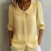 Women's Summer Style Loose V Neck Linen Shirt Short Sleeve Design Niche Commuter Top_ecoleips.com