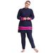 Verve Loose Plus Size Color-Block Conservative Swimwear For Women, Sun Protection, Beach Travel, Muslim Style_ecoleips.com