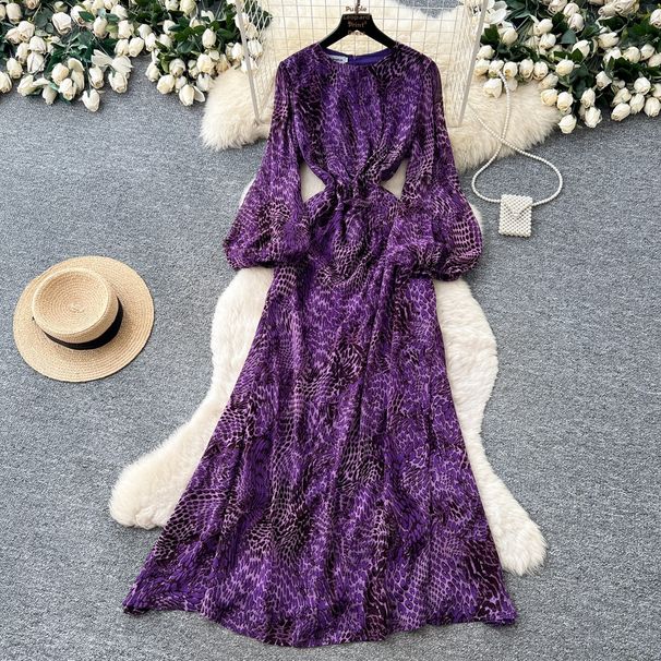 Women's French Style Floral Print Dress Korean Long Sleeve Fitted Waist a Line Elegant Sophisticated Resort Inspired Spring Autumn_ecoleips.com