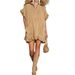 Women's Mock Neck Half Zip Loose Fit Ruffle Hem Short Sleeve Dress – Slimming Flowy Summer Midi_ecoleips.com