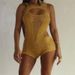 2025 Summer New Women's Sexy Hollow Out Bodycon Low Neck Tight Knit High Waist Casual Jumpsuit Shorts_ecoleips.com