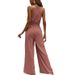 Women's Solid Color Cinched Waist Wide Leg Halter Jumpsuit – Casual Office Summer Romper_ecoleips.com