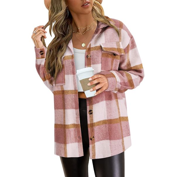 Women's Long Sleeved Lapel Plaid Shirt Casual Temperament Mid Length Coat Autumn Winter New European American Style Comfortable_ecoleips.com