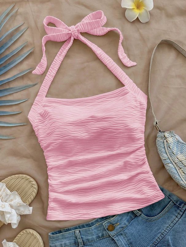 Women's Clothing Fashion Trend Sexy Halter Neck Lace Up Vest_ecoleips.com