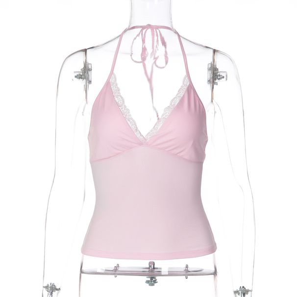 Lace Trim V-Neck Cami Top - Stretchy Bodycon Tank For Women, Sexy Layering Piece For Clubwear And Daily Fashion_ecoleips.com