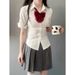 Women's Classic Fitted White Shirt JK Style Long Or Short Sleeve Top for Autumn And Winter_ecoleips.com