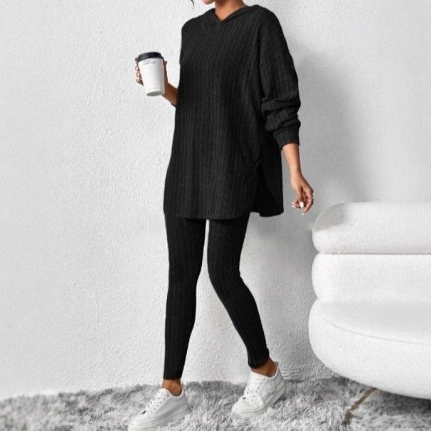 Women's Clothing Loose Hooded Threaded Pit Suit Autumn Winter Casual Trousers Long Sleeved American Style_ecoleips.com