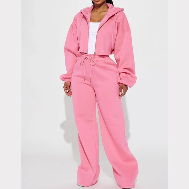 Women's Clothing Autumn Women's Casual Hooded Front Zipper Sweater Wide Leg Loose Trousers Suit_ecoleips.com