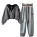 Women's Clothing Fashion Suit Hooded Two Piece Short Sweatshirt With Letter Waist Cuffs Casual Sweatpants Fashionable Harem Pants_ecoleips.com