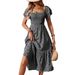 Women's Short-Sleeved Square Neck Floral Dress Spring/Summer New American Style_ecoleips.com