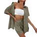 Women's Distressed Knit Cardigan & Shorts Set - Casual Two-Piece Outfit With Cropped Top For Spring Summer_ecoleips.com
