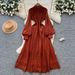 French Court-Style Lace Dress For Women – Elegant High-Waist A-Line Long Dress With Single-Button Closure (7 Colors, S-XXL)_ecoleips.com